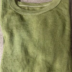 Green Waffle Thermal  Knit Top